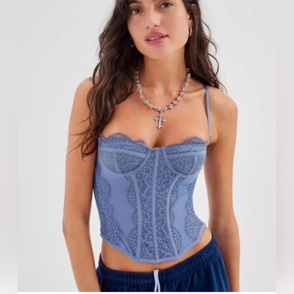 Urban Outfitters Out From Under Modern Love Corset Slate Blue Medium